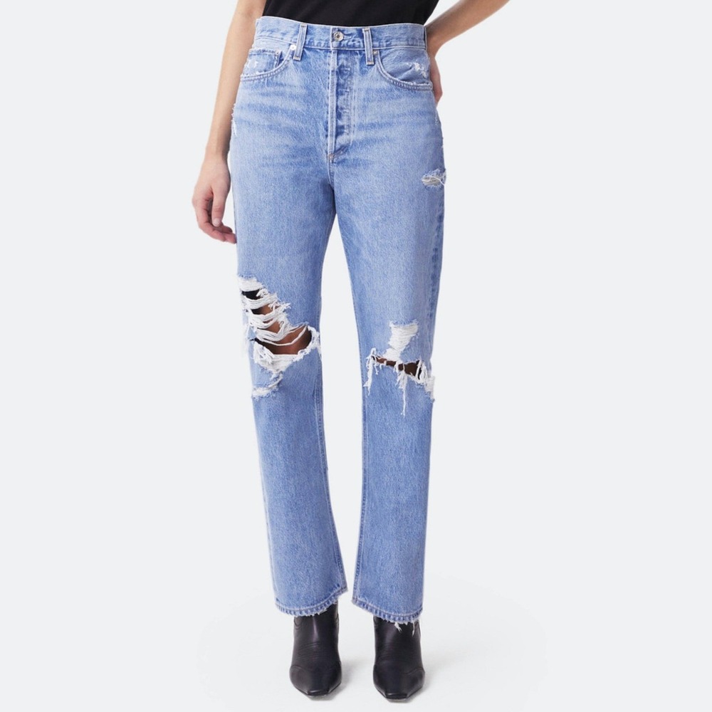 AGOLDE 90s Jean Mid Rise Loose Fit Distressed Blue Denim Women's Size 26